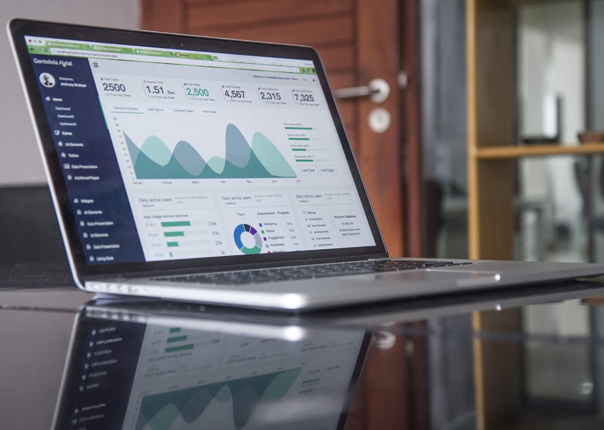 Repräsentatives Stockbild: Analyse-Dashboard mit Kennzahlen auf einem Laptop